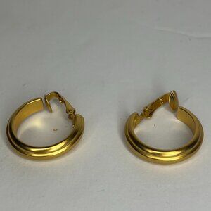 Gold-Colored, Semi-Circular Hoop Earrings with a Clip-On Style Closure